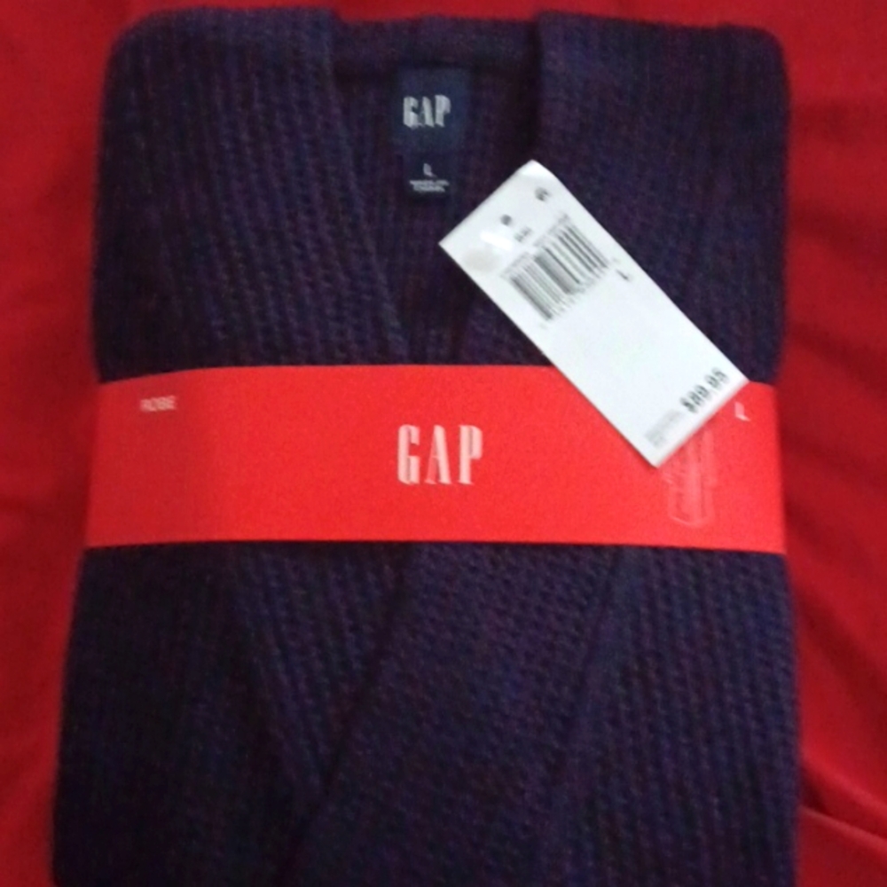 *NWT* Gap Men's Navy  Blue Hooded Waffle-Knit Robe Sz Large